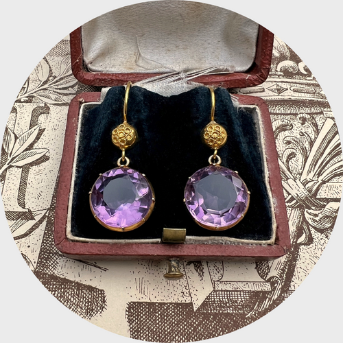 Victorian Circular Amethyst Drop Earrings