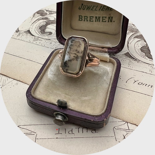 Victorian Moss Agate Panel Ring
