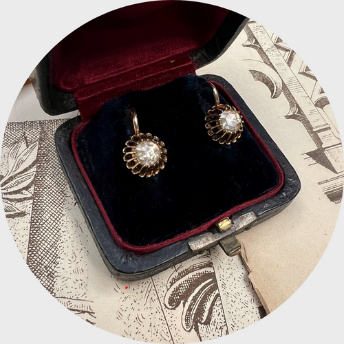 Victorian Rose-Cut Diamond Leverback Earrings