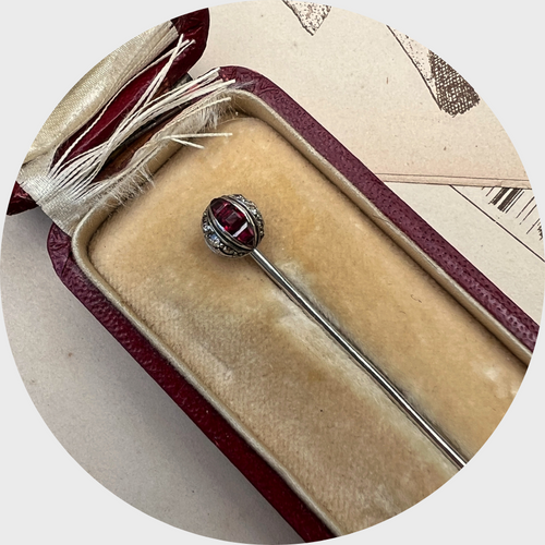 Platinum Art Deco Ruby & Diamond Ball Stickpin