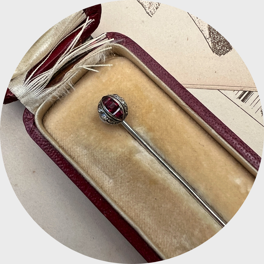 Platinum Art Deco Ruby & Diamond Ball Stickpin