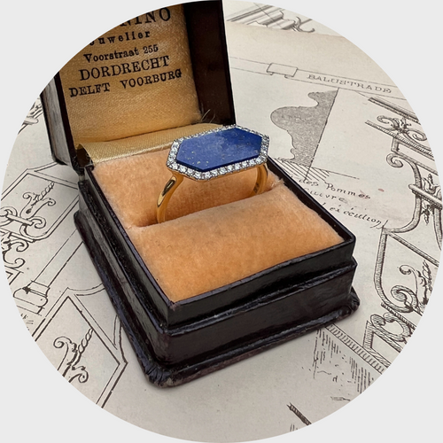 Vintage Hexagonal Lapis Lazuli & Diamond Ring