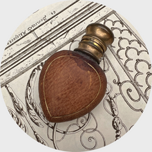 Load image into Gallery viewer, Antique Heart-Shaped Leather Lined Perfume Bottle