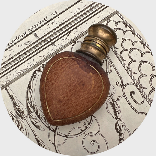 Antique Heart-Shaped Leather Lined Perfume Bottle