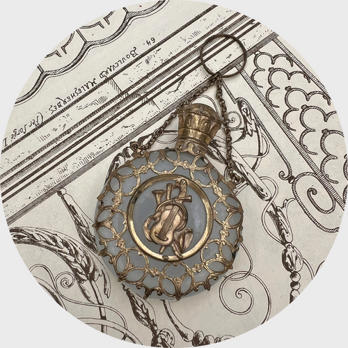 Antique Caged Glass Perfume Bottle with Ring