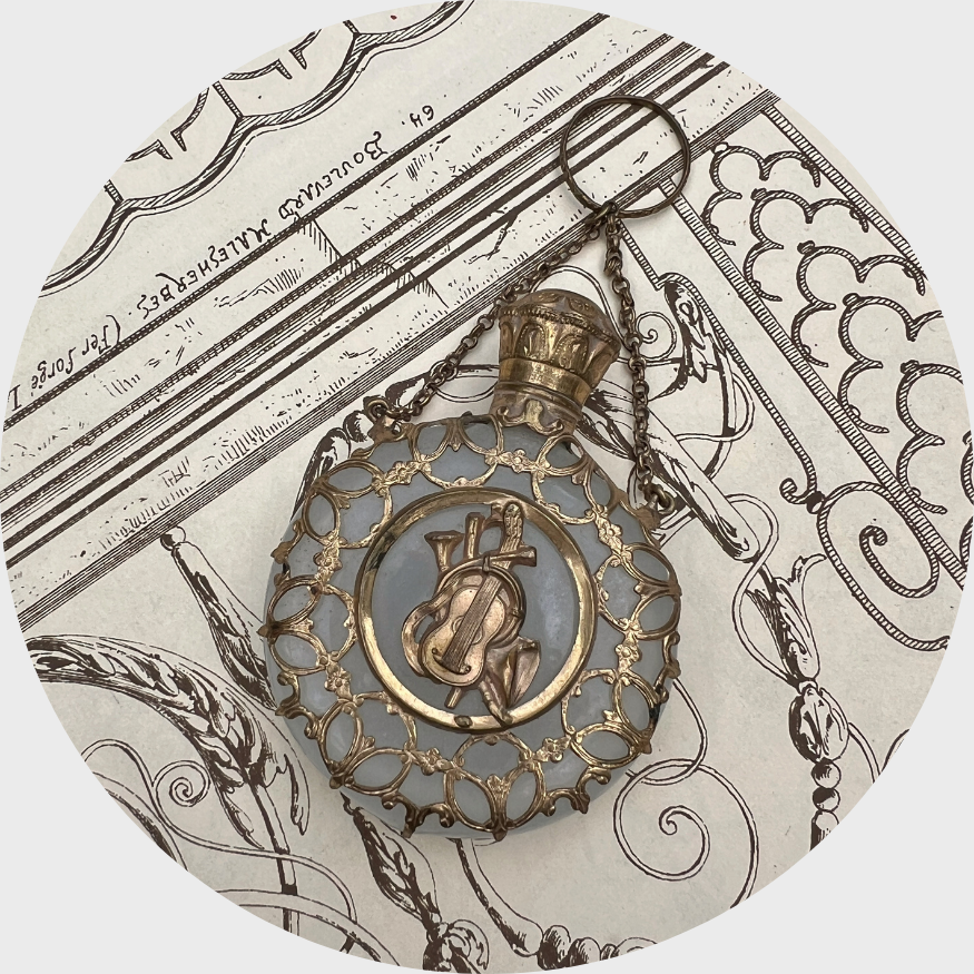 Antique Caged Glass Perfume Bottle with Ring