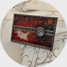 Load image into Gallery viewer, Antique Silver &amp; Agate &#39;Pensee a Moi&#39; Desk Clock