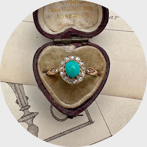 Antique Swedish Turquoise & Diamond Cluster Ring, 1905