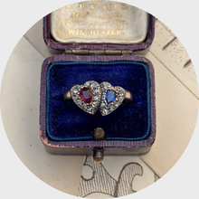 Load image into Gallery viewer, Antique Ruby, Sapphire &amp; Diamond Double Hearts Ring
