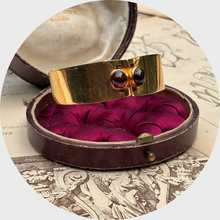 Load image into Gallery viewer, Retro 18k Gold &amp; Garnet Hinged Cuff Bangle