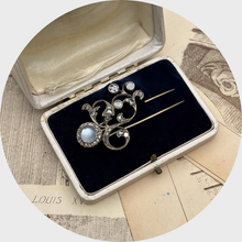 Load image into Gallery viewer, Vintage Silver Moonstone &amp; Diamond Fur Clip Brooch