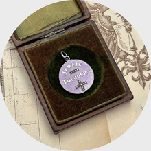 Load image into Gallery viewer, Antique Silver Enameled 'Jamais Moins Toujours Plus' Rebus Pendant