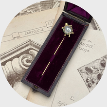 Load image into Gallery viewer, Antique Pearl, Emerald &amp; Diamond Turtle Stickpin