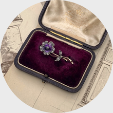 Load image into Gallery viewer, 19th Century Amethyst &amp; Diamond Flower Brooch