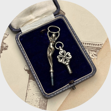 Load image into Gallery viewer, Two Silver Watch Key Pendants, Flower and Lady