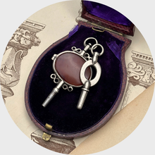 Load image into Gallery viewer, Two Silver Watch Key Pendants, including one set with Agate