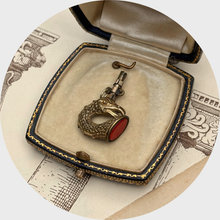 Load image into Gallery viewer, Antique Brass &amp; Carnelian Eagle Watch Key Pendant
