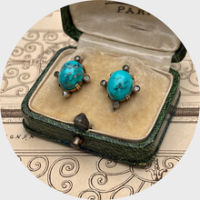Load image into Gallery viewer, Victorian Turquoise &amp; Diamond Earrings