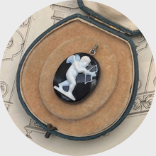 Load image into Gallery viewer, 19th Century Onyx &amp; Diamond Hunting Cupid Cameo Pendant