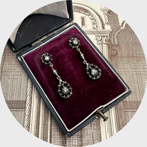 Silver Rose-Cut Diamond Drop Earrings