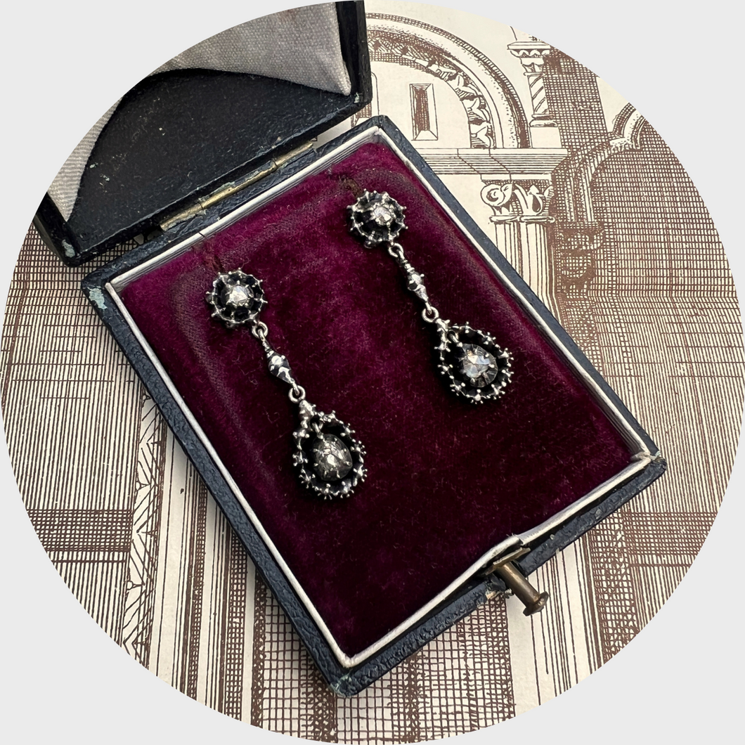 Silver Rose-Cut Diamond Drop Earrings