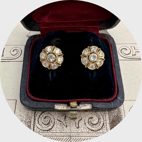 Old European-Cut Diamond Cluster Earrings