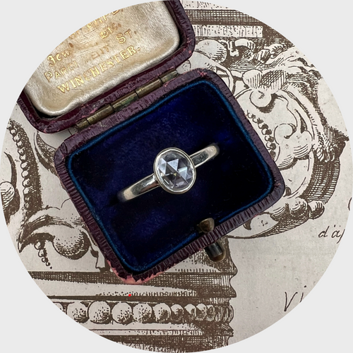 White Gold Rose-Cut Diamond Solitaire Ring