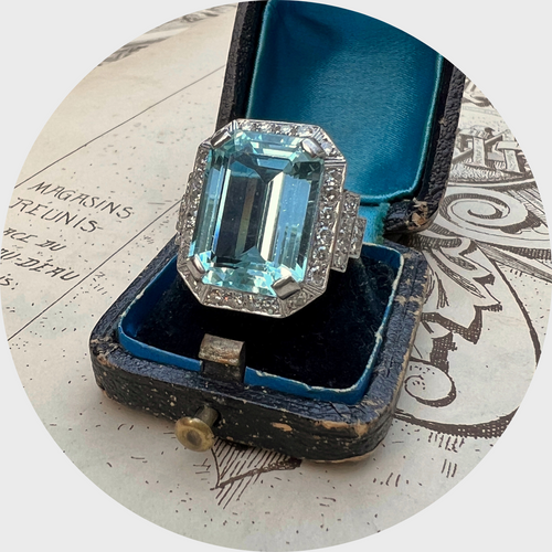 Vintage Aquamarine & Diamond Cocktail Ring