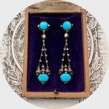 Load image into Gallery viewer, Belle Epoque Turquoise &amp; Diamond Drop Earrings