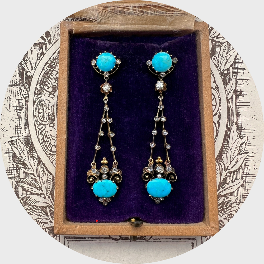 Belle Epoque Turquoise & Diamond Drop Earrings
