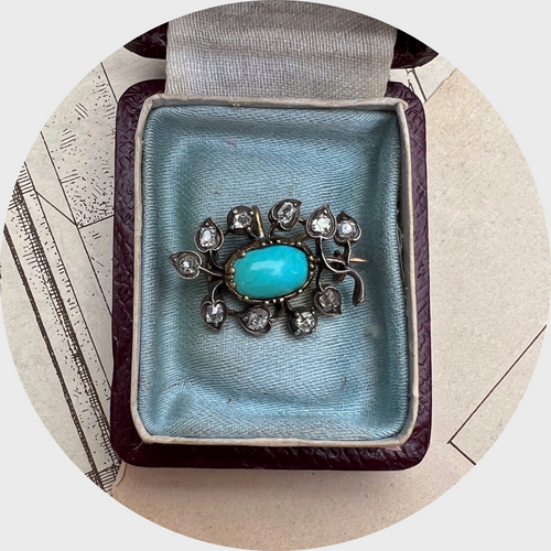 Turquoise & Diamond Pendant Brooch