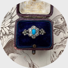 Load image into Gallery viewer, Georgian Turquoise &amp; Diamond Flower Ring