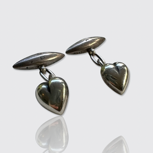 Victorian Silver Heart-Shaped Cufflinks in Box, 1887