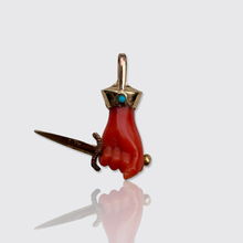 Load image into Gallery viewer, Victorian Coral Dagger in Hand Pendant, Stickpin Conversion