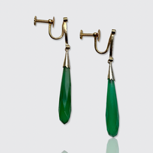 Load image into Gallery viewer, Art Deco Chalcedony &amp; Diamond Drop Earrings with Screw Fittings