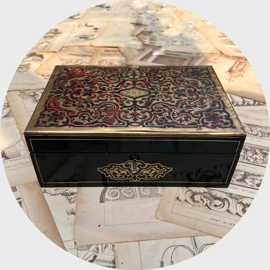 19th Century Boulle Work Box with Key