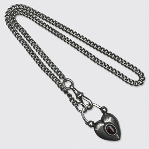 Victorian Silver Watch Chain and Heart Padlock