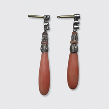 Load image into Gallery viewer, Art Deco Angel Skin Coral Drop Earrings