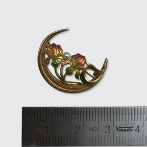 Enamel Crescent Moon Brooch by Krementz