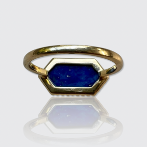 Vintage Hexagonal Lapis Lazuli & Diamond Ring