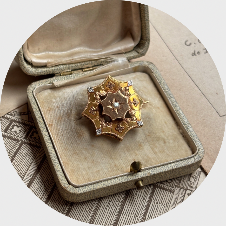 Victorian Gold & Pearl Snowflake Brooch