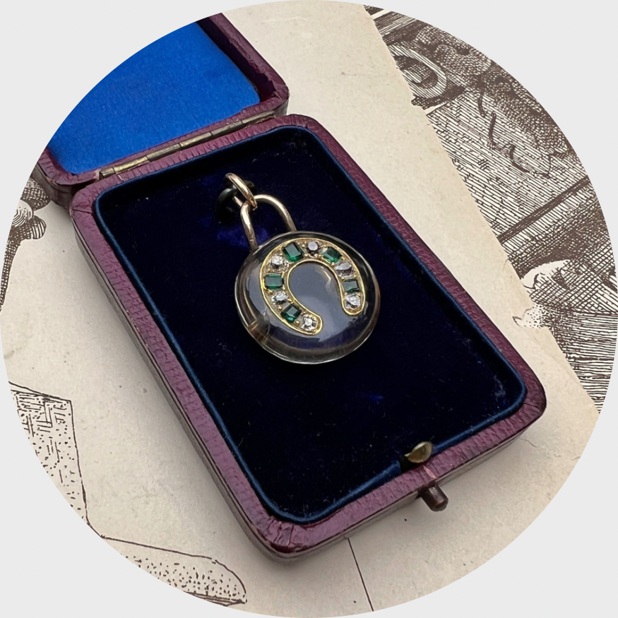 Victorian Rock Crystal Dome Horseshoe Inlay Pendant