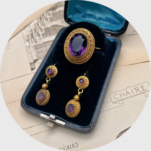 Victorian Amethyst Demi Parure in Fitted Box