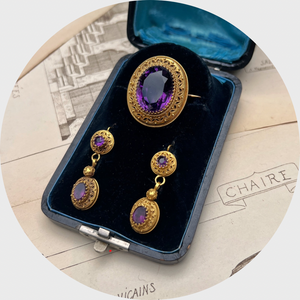 Victorian Amethyst Demi Parure in Fitted Box