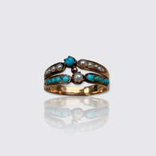 Load image into Gallery viewer, Victorian era Turquoise &amp; Pearl Crossover Ring