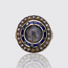Load image into Gallery viewer, 18th Century Circular Enamel, Pearl &amp; Diamond Hairwork Ring