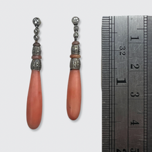 Load image into Gallery viewer, Art Deco Angel Skin Coral Drop Earrings
