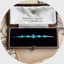 Load image into Gallery viewer, Art Deco Turquoise &amp; Diamond Bar Brooch
