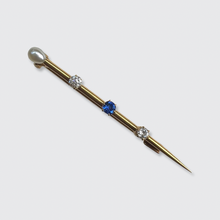 Load image into Gallery viewer, Victorian Pearl, Sapphire &amp; Diamond Nail Brooch