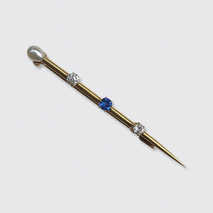 Victorian Pearl, Sapphire & Diamond Nail Brooch